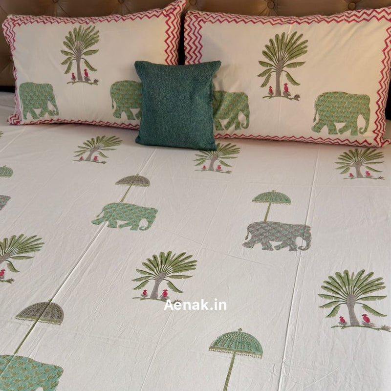 aenak-green-elephant-handblock-printed-premium-cotton-fitted-bedsheet-set