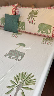aenak-green-elephant-handblock-printed-premium-cotton-fitted-bedsheet-set