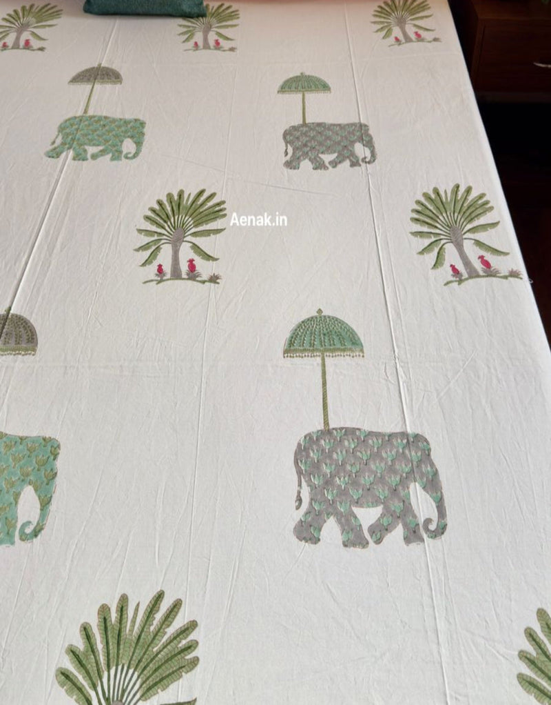 aenak-green-elephant-handblock-printed-premium-cotton-fitted-bedsheet-set
