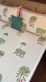 aenak-green-elephant-handblock-printed-premium-cotton-fitted-bedsheet-set
