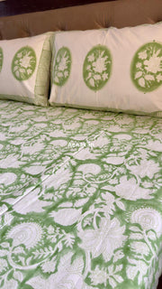 aenak-green-garden-handblock-bedsheet-dohar-combo-set