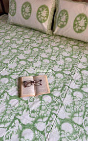 aenak-green-garden-handblock-printed-premium-cotton-fitted-bedsheet-set