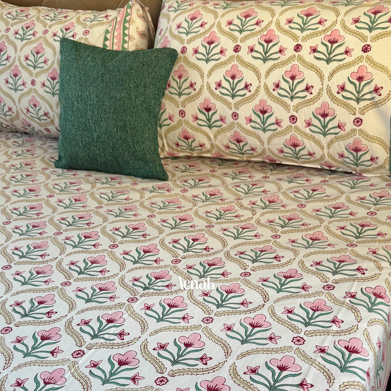 aenak-pink-green-cotton-bud-handblock-printed-premium-cotton-set-bedsheet