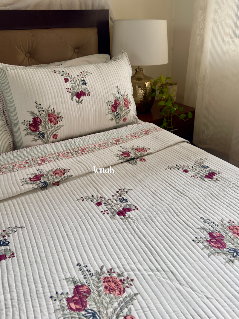 aenak-burgundy-anaar-handblock-bedsheet-straight-quilted-bedcover-combo-set