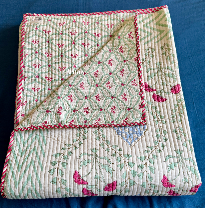 aenak-pink-poppy-printed-reversible-straight-quilted-bedcover-set-light-beige-base