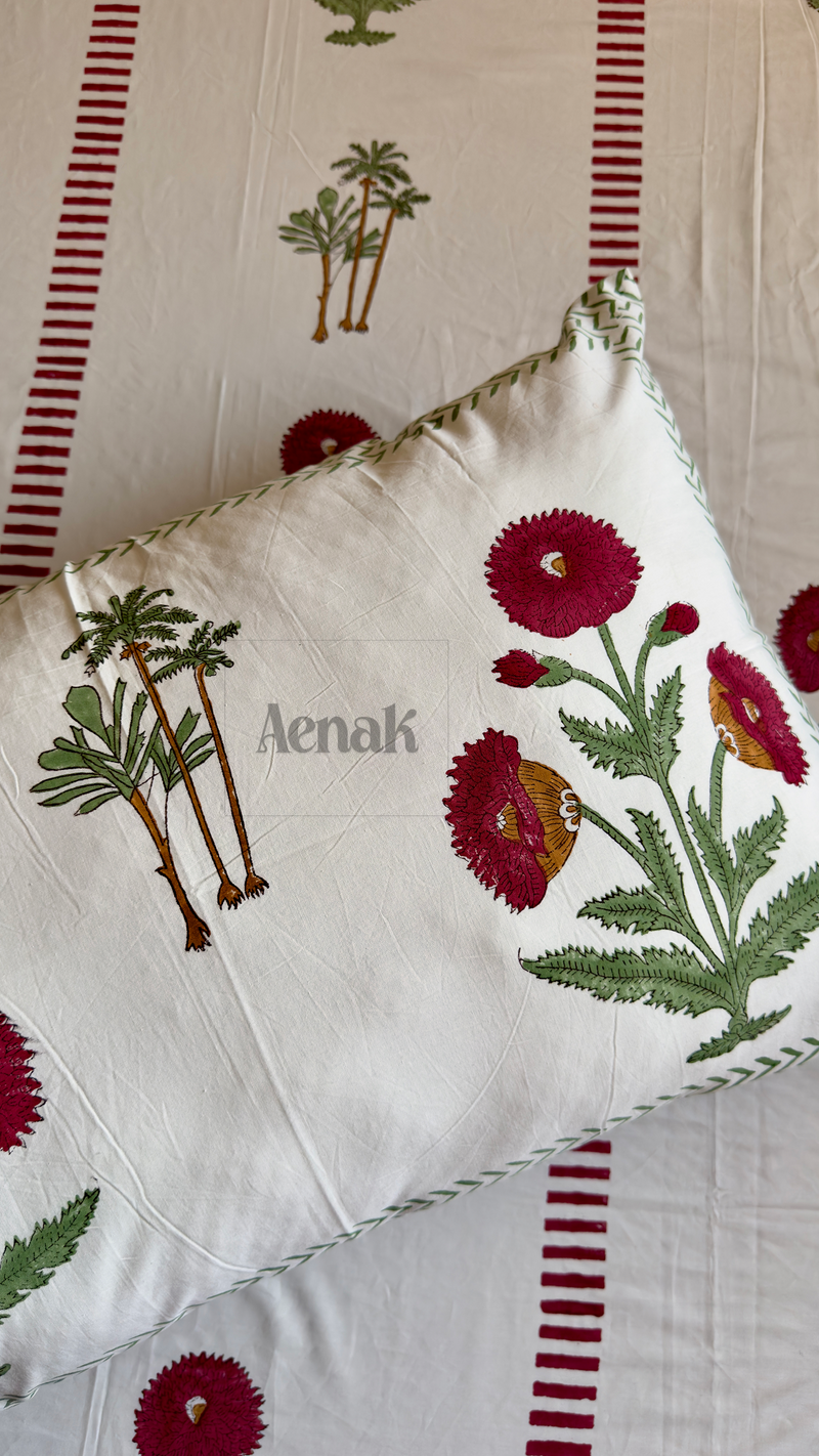 aenak-red-dahlia-handblock-bedsheet-quilt-combo-set