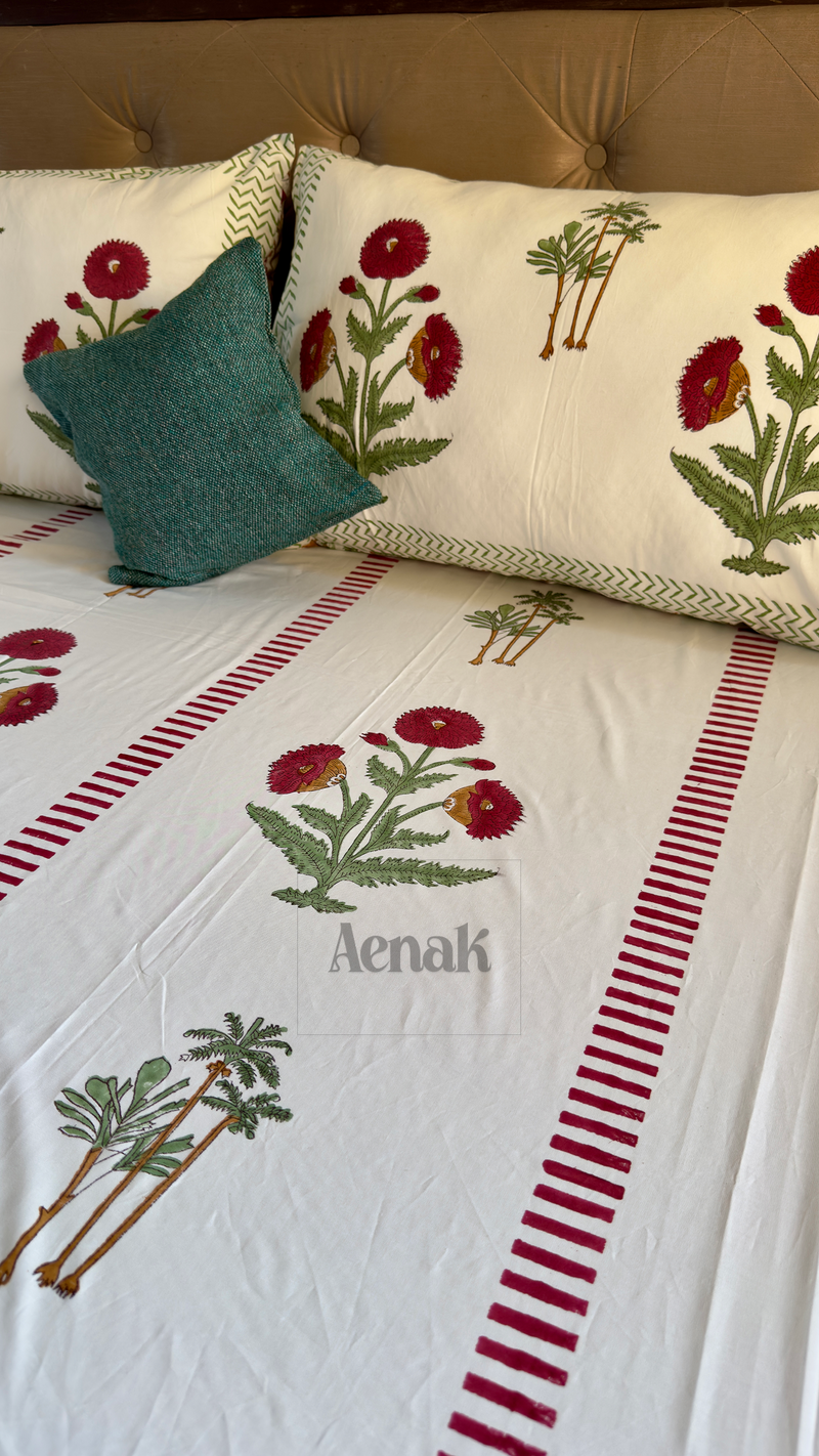 aenak-red-dahlia-floral-handblock-printed-premium-cotton-fitted-bedsheet-set