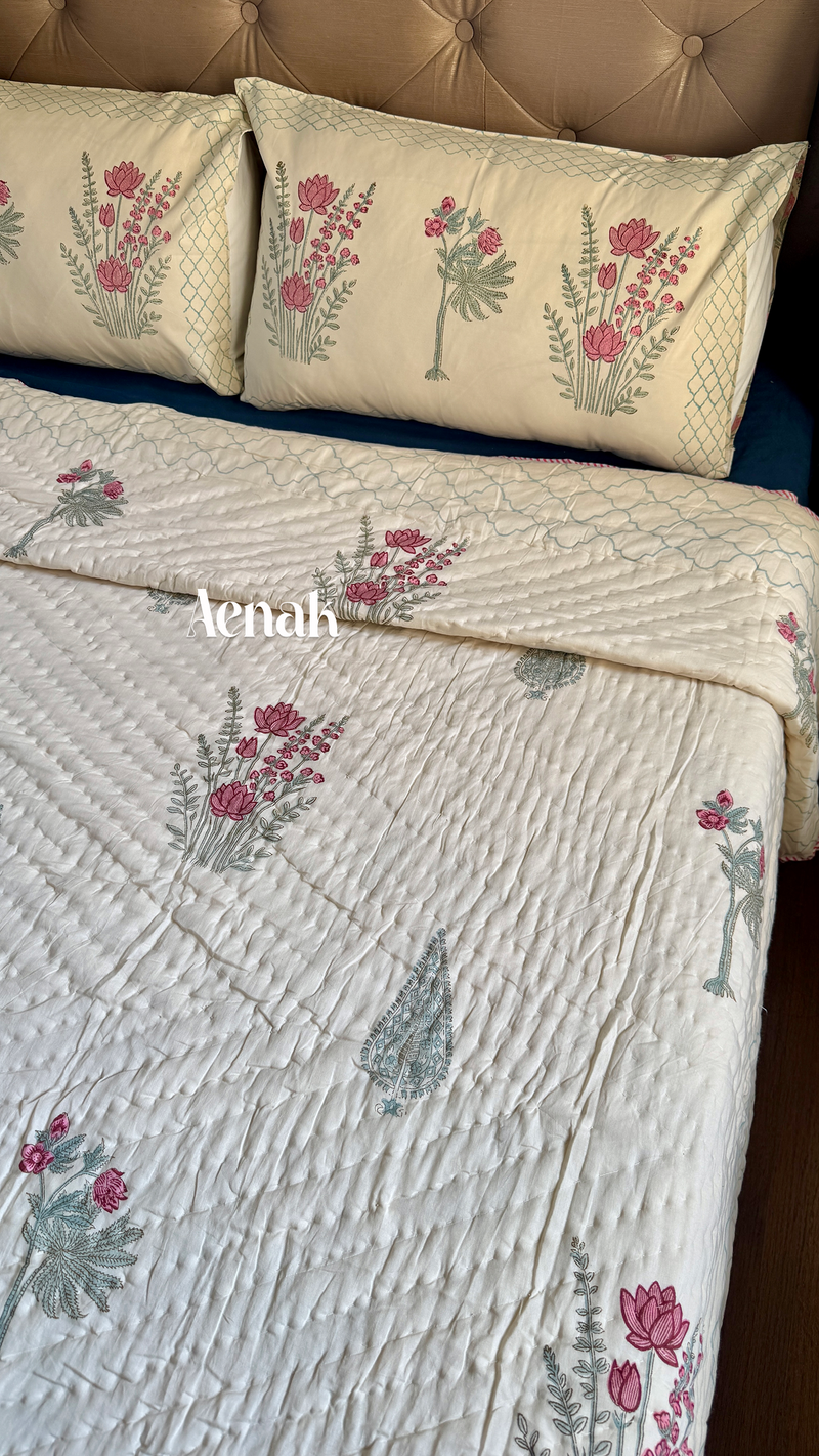 aenak-green-ashoka-handblock-printed-reversible-mulmul-cotton-quilt-beige-base