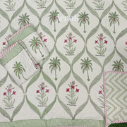 aenak-green-palm-handblock-bedsheet-quilted-bedcover-combo-set