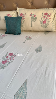 aenak-green-ashoka-handblock-printed-premium-cotton-bedsheet-set-beige-base