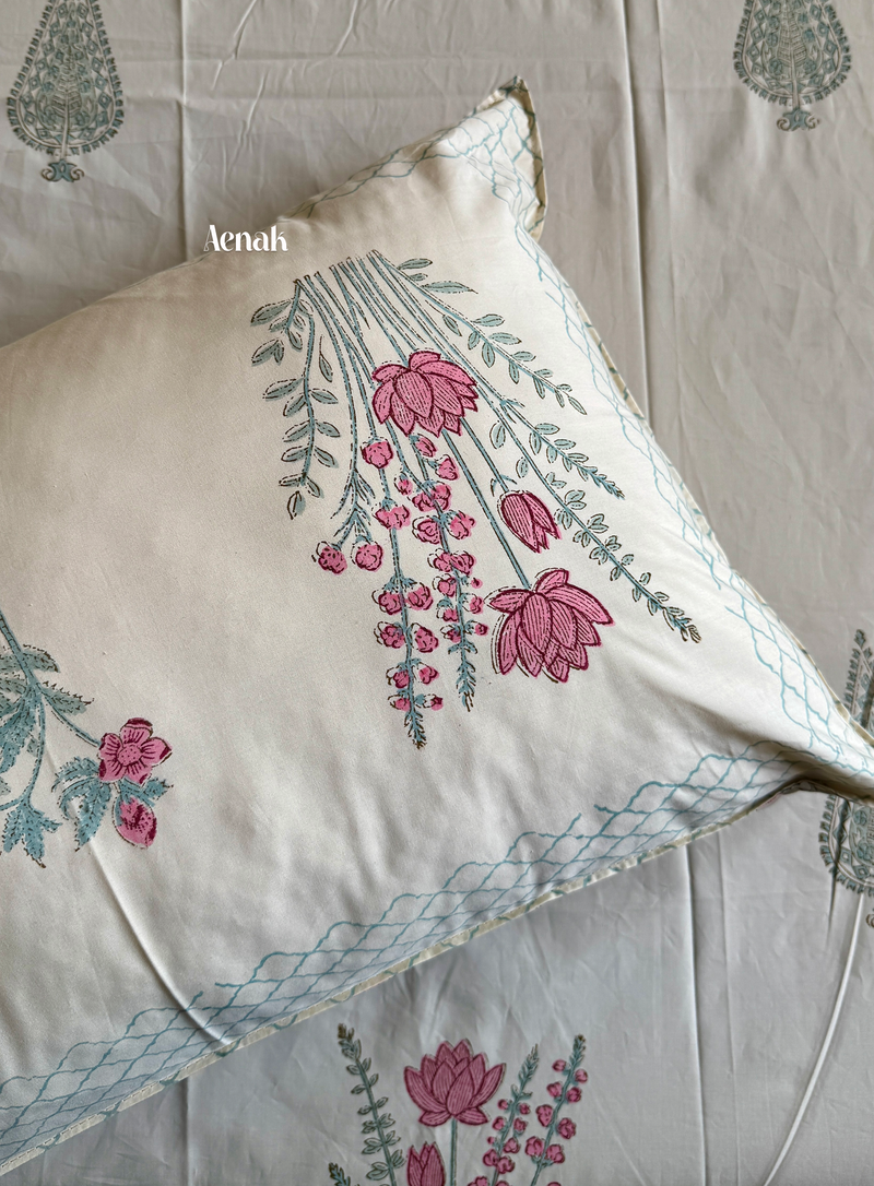 aenak-green-ashoka-handblock-bedsheet-dohar-combo-set-beige-base