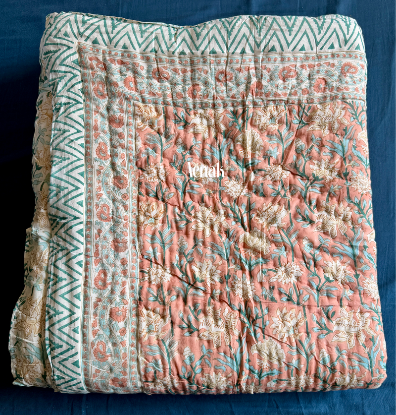 aenak-dark-peach-floral-handblock-printed-reversible-mulmul-cotton-quilt