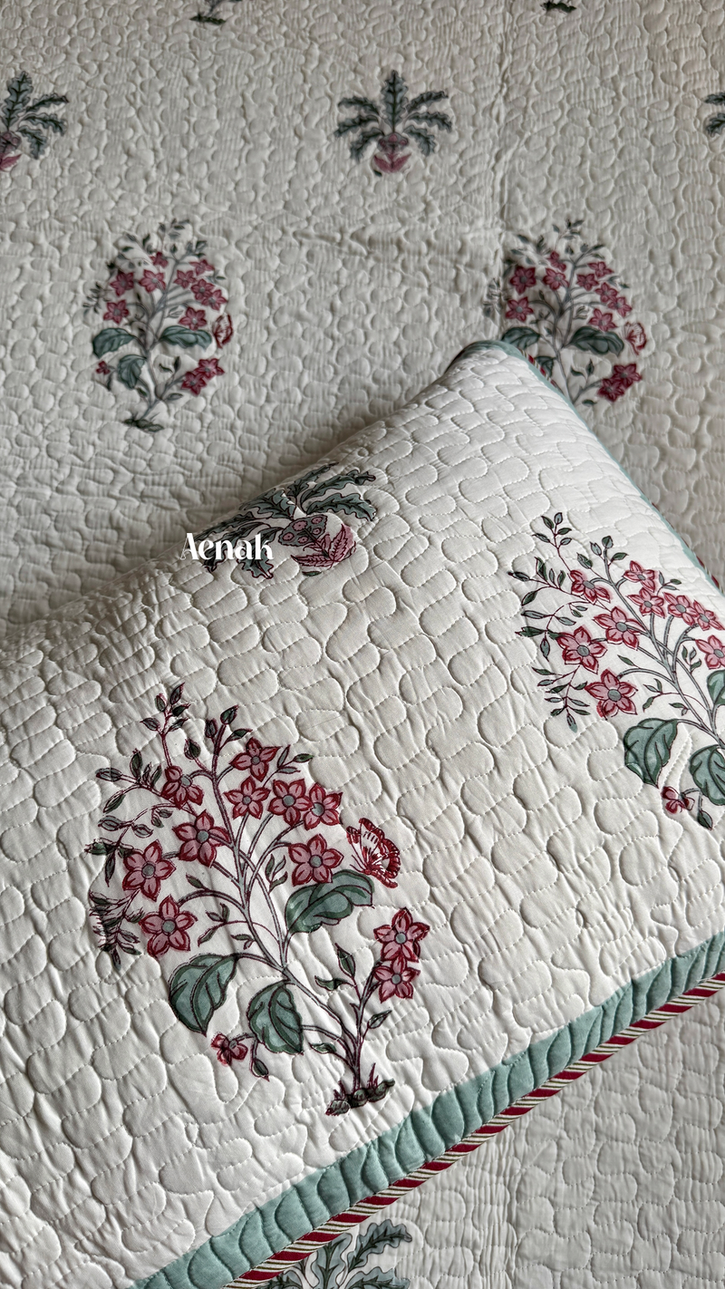aenak-pink-floral-green-palm-handblock-printed-reversible-quilted-bedcover-set