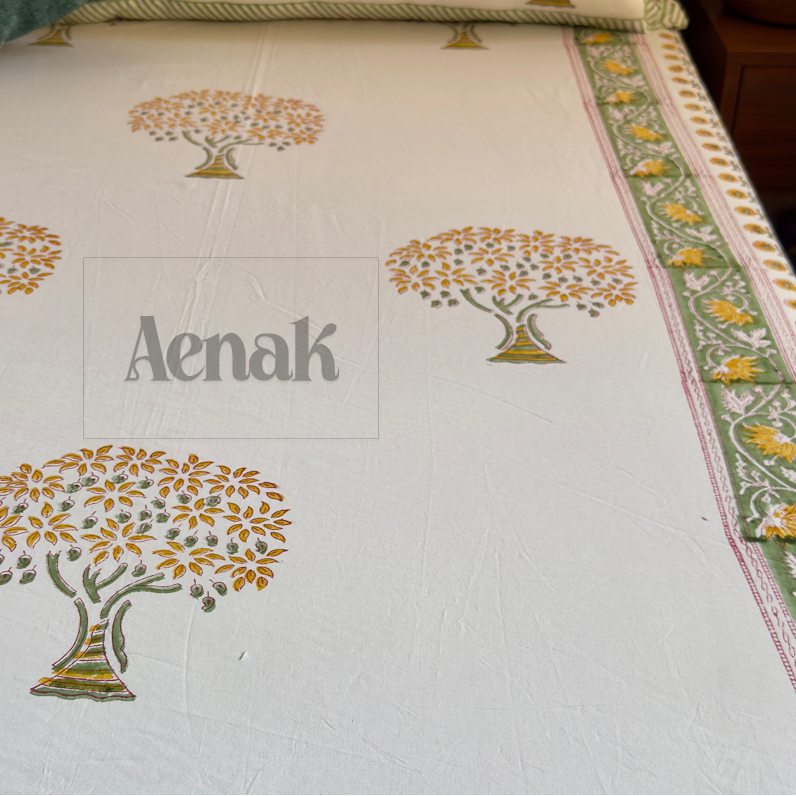 aenak-yellow-bodhi-tree-handblock-printed-premium-cotton-set-bedsheet