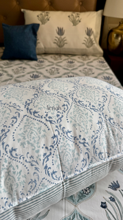 aenak-blue-lotus-handblock-bedsheet-straight-quilted-bedcover-combo-set