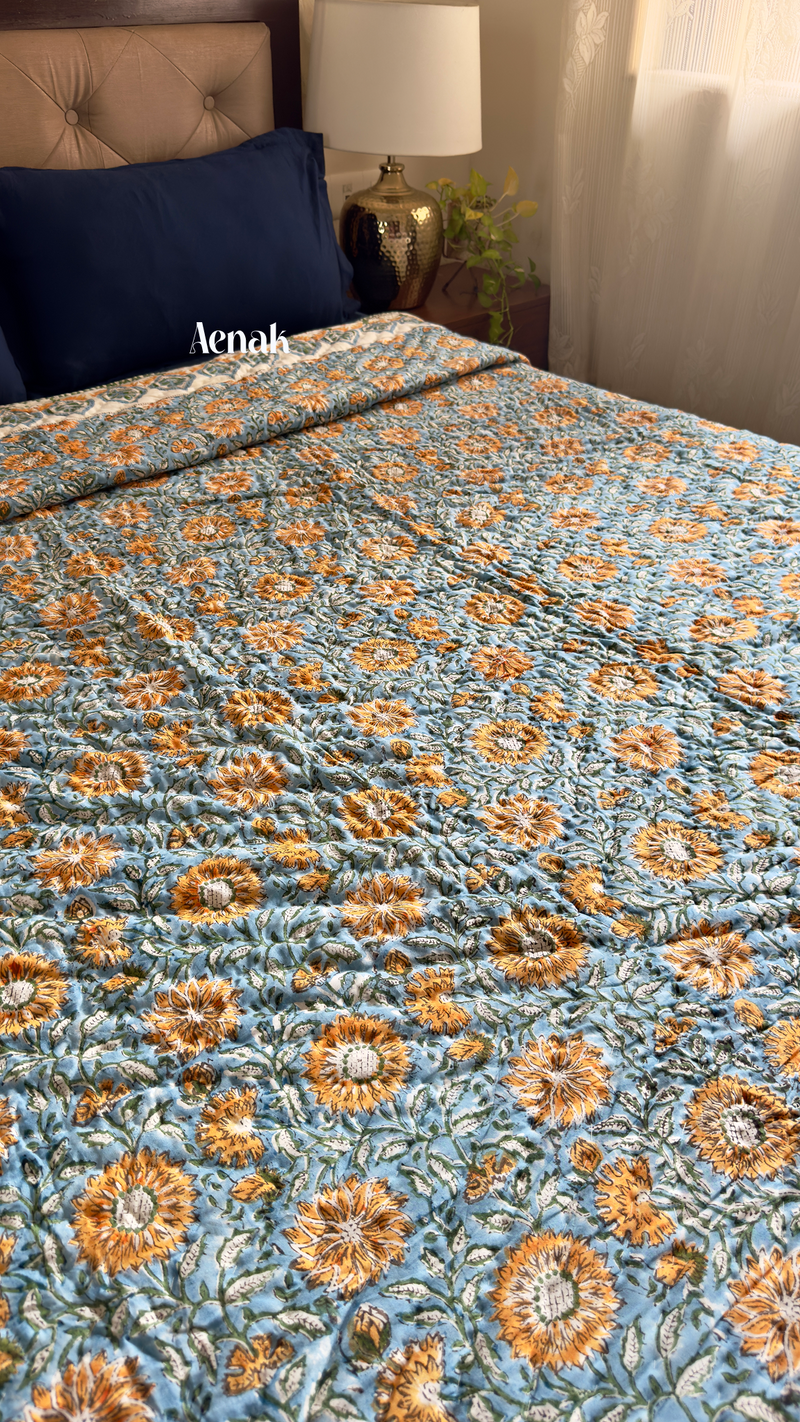aenak-blue-yellow-floral-garden-handblock-printed-reversible-mulmul-cotton-quilt
