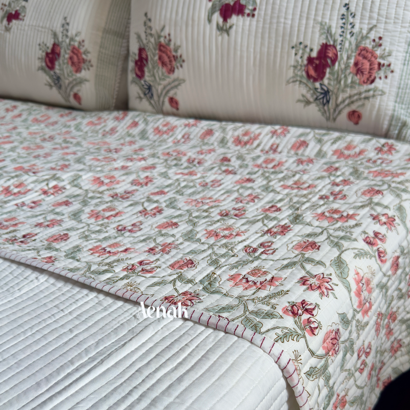 aenak-burgundy-anaar-handblock-bedsheet-straight-quilted-bedcover-combo-set