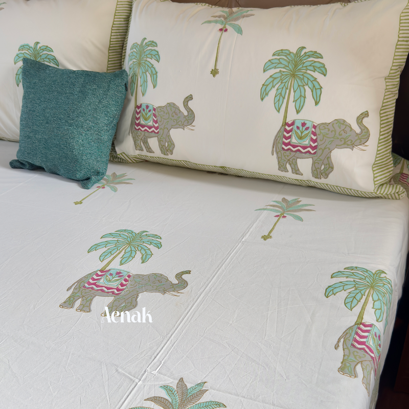 aenak-grey-elephant-handblock-printed-premium-cotton-fitted-bedsheet-set