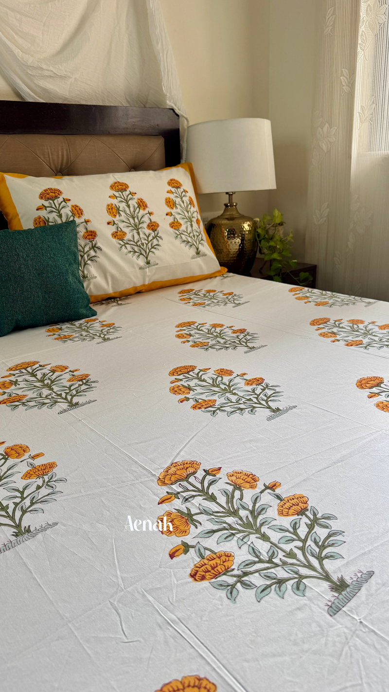 aenak-turmeric-yellow-marigold-handblock-printed-premium-cotton-set-bedsheet