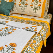 aenak-turmeric-yellow-marigold-handblock-bedsheet-dohar-combo-set