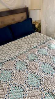 aenak-blue-jaal-handblock-bedsheet-quilt-combo-set