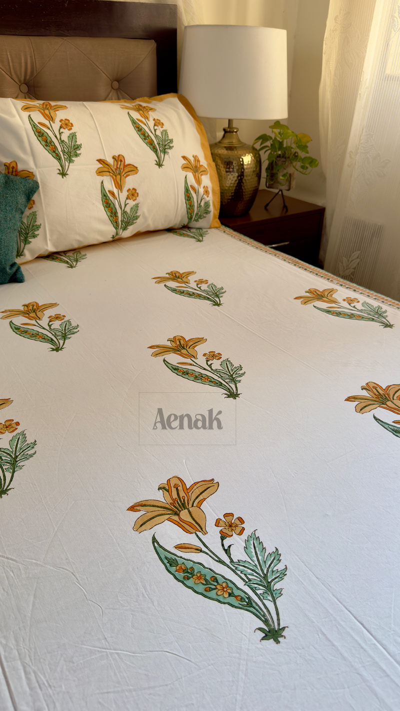 aenak-yellow-lily-handblock-printed-premium-cotton-set-bedsheet