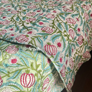 aenak-red-anaar-handblock-bedsheet-quilt-combo-set