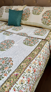 aenak-yellow-phool-boota-handblock-printed-reversible-quilted-bedcover-set
