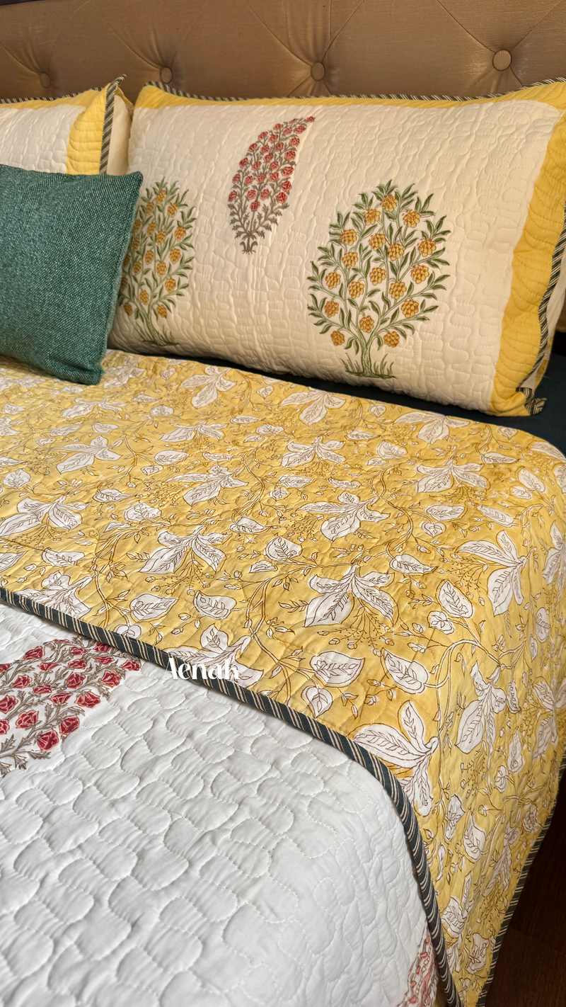 aenak-yellow-red-phool-boota-handblock-printed-reversible-quilted-bedcover-set