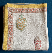 aenak-yellow-red-phool-boota-handblock-printed-reversible-quilted-bedcover-set-105x108