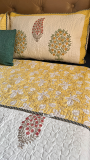 aenak-yellow-red-phool-boota-handblock-printed-reversible-quilted-bedcover-set