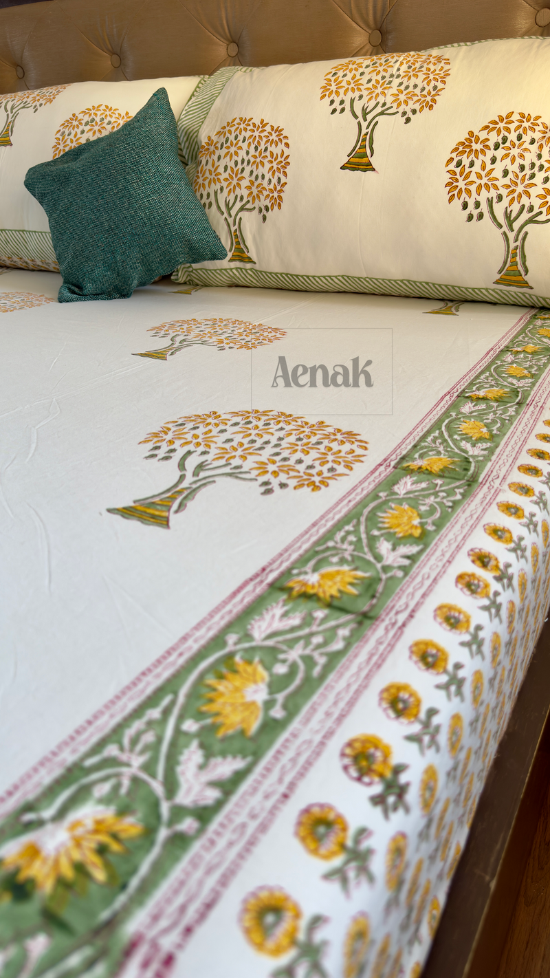 aenak-yellow-bodhi-tree-handblock-printed-premium-cotton-set-bedsheet