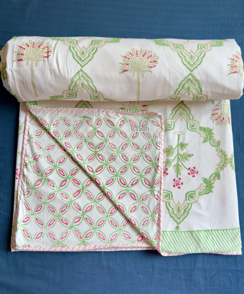 aenak-pink-palm-jaal-handblock-bedsheet-dohar-combo-set