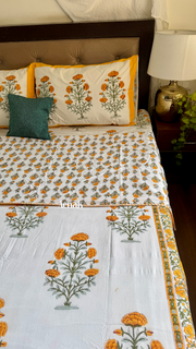 aenak-turmeric-yellow-marigold-handblock-bedsheet-dohar-combo-set
