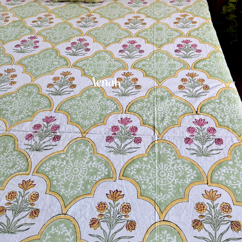 aenak-mint-green-yellow-handblock-printed-premium-cotton-set-bedsheet