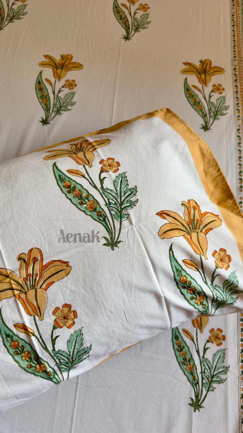 aenak-yellow-lily-handblock-printed-premium-cotton-set-bedsheet