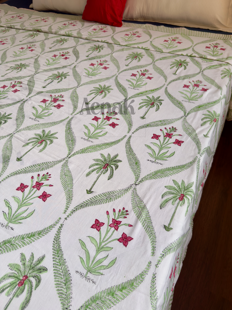 aenak-green-palm-handblock-bedsheet-dohar-combo-set
