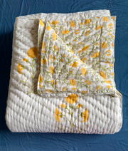 aenak-yellow-marigold-handblock-bedsheet-quilt-combo-set