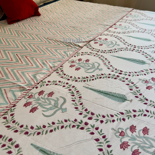 aenak-teal-green-cypress-handblock-bedsheet-dohar-combo-set