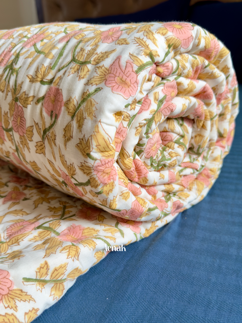 aenak-peach-dahlia-handblock-printed-reversible-mulmul-cotton-quilt