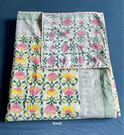 aenak-pink-yellow-lotus-handblock-bedsheet-dohar-combo-set