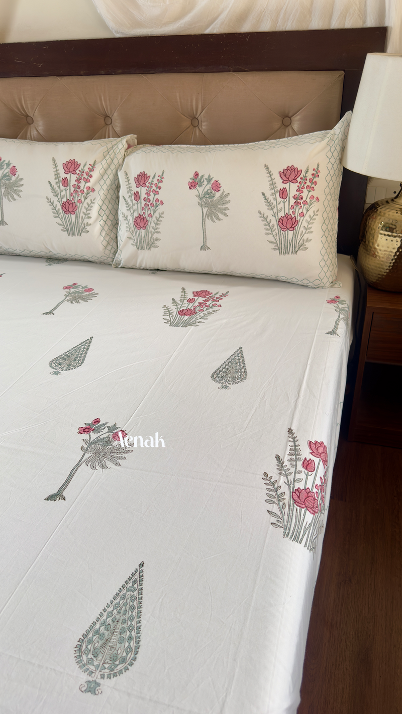 aenak-green-ashoka-handblock-printed-premium-cotton-set-bedsheet