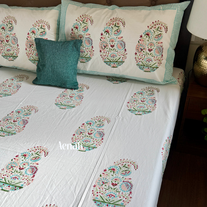 aenak-pink-kairi-handblock-bedsheet-dohar-combo-set