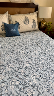 aenak-blue-phool-boota-handblock-bedsheet-dohar-combo-set
