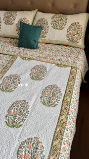 aenak-yellow-phool-boota-handblock-printed-reversible-quilted-bedcover-set
