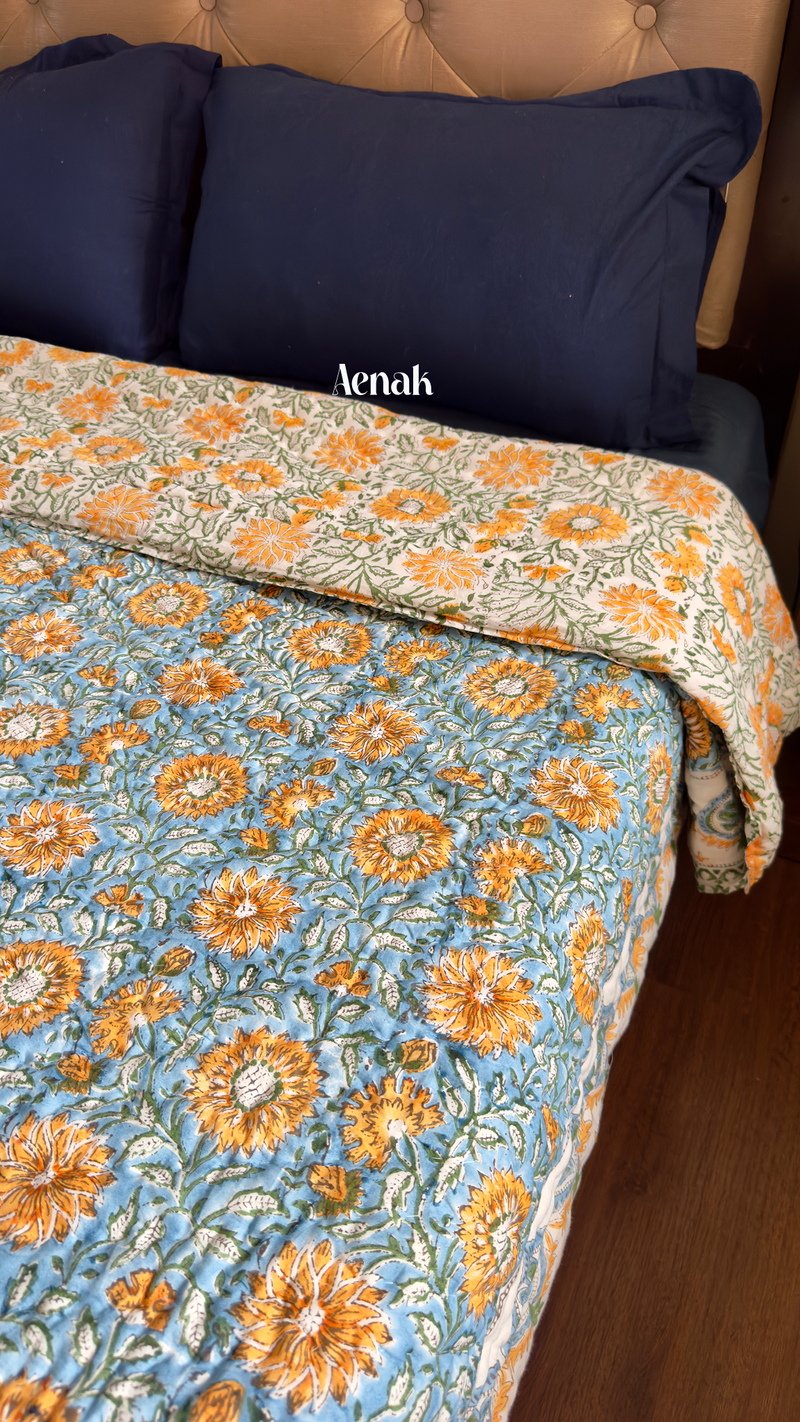 aenak-blue-yellow-floral-garden-handblock-printed-reversible-mulmul-cotton-quilt