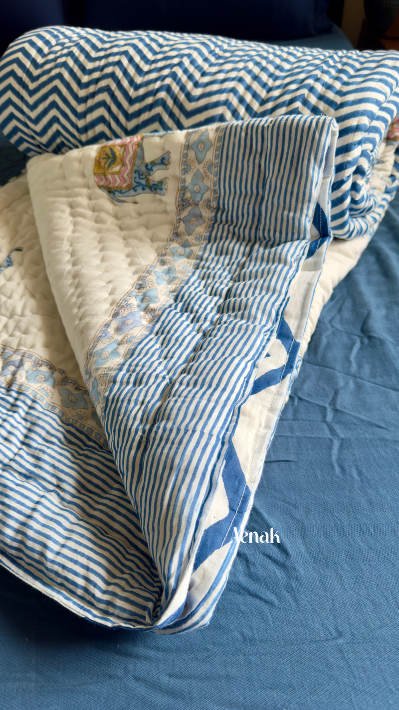 aenak-blue-chevron-elephant-bedsheet-quilt-combo-set
