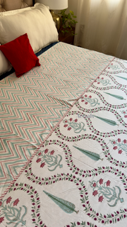 aenak-teal-green-cypress-handblock-bedsheet-dohar-combo-set