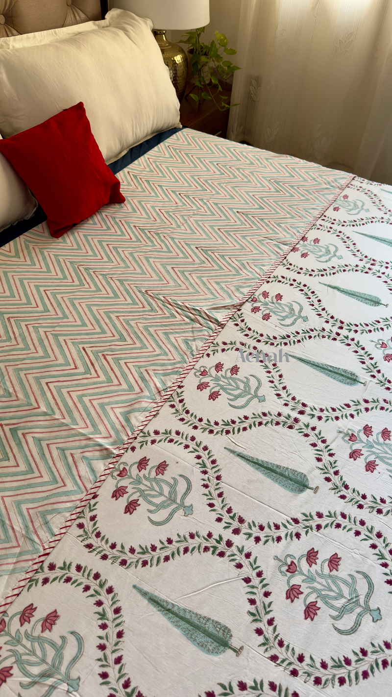 aenak-teal-green-cypress-handblock-bedsheet-dohar-combo-set