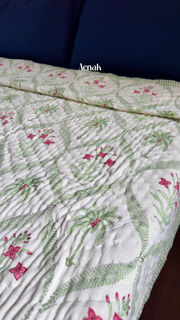 aenak-pink-palm-handblock-printed-reversible-mulmul-cotton-quilt